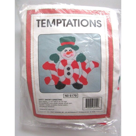 Temptations J&L CRAFT PLASTIC CANVAS NEEDLECRAFT Kit Snowy Greetings No.6170 VTG - Picture 1 of 7